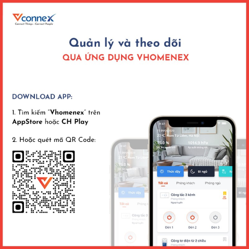 Công tắc thông minh vuông viền nhôm Vconnex - 3 nút