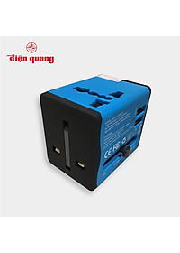 Ổ cắm du lịch 2 cổng USB Điện Quang (ESK TV06B 2U) màu xanh