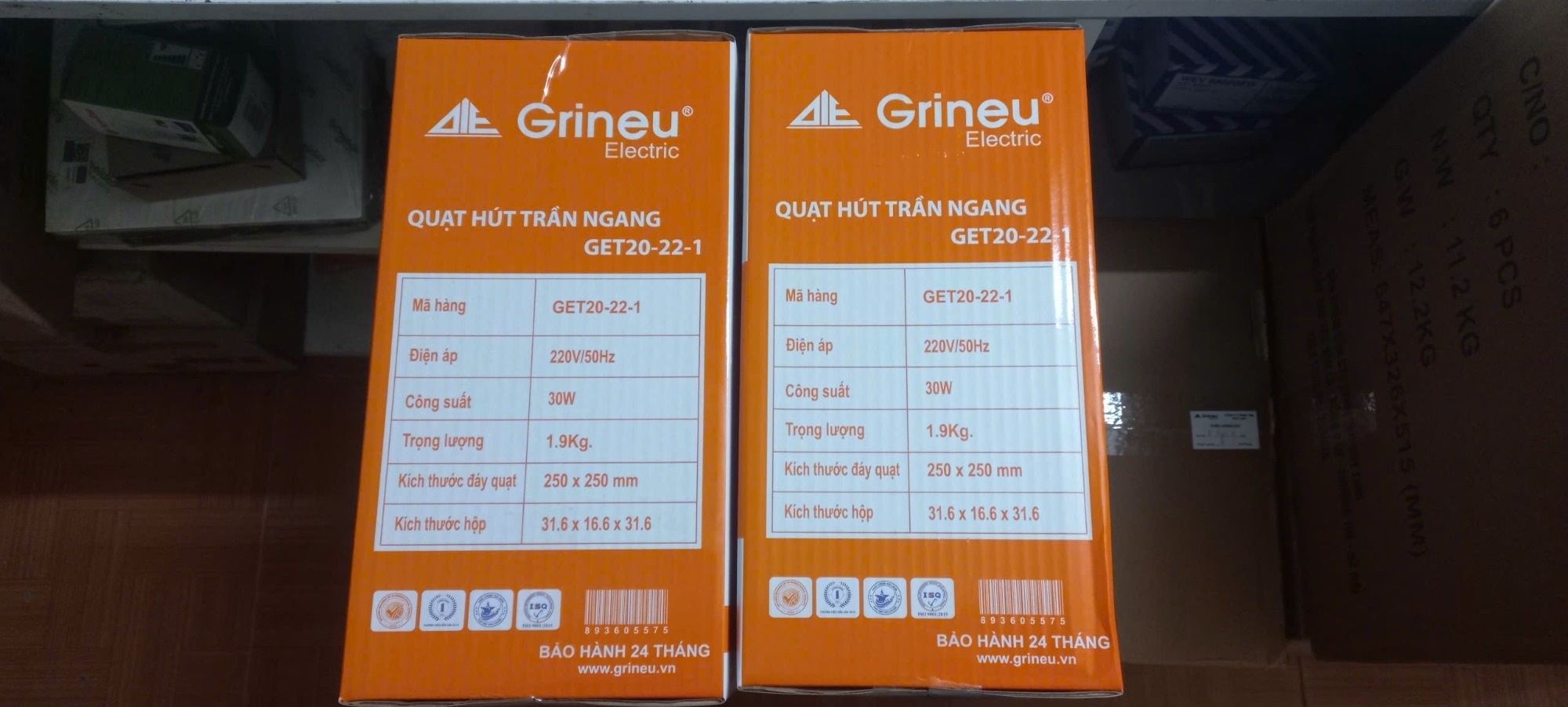 Quạt hút trần ống ngang 250x250mm GET20-22-1 (Grineu)