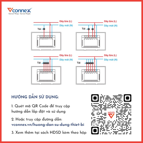 Công tắc thông minh vuông viền nhôm Vconnex - 3 nút