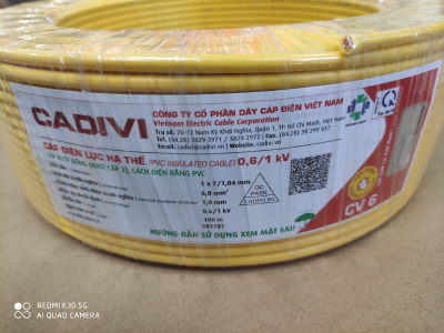 Cáp điện Cu/PVC 1x6mm2 0,6/1kV Cadivi