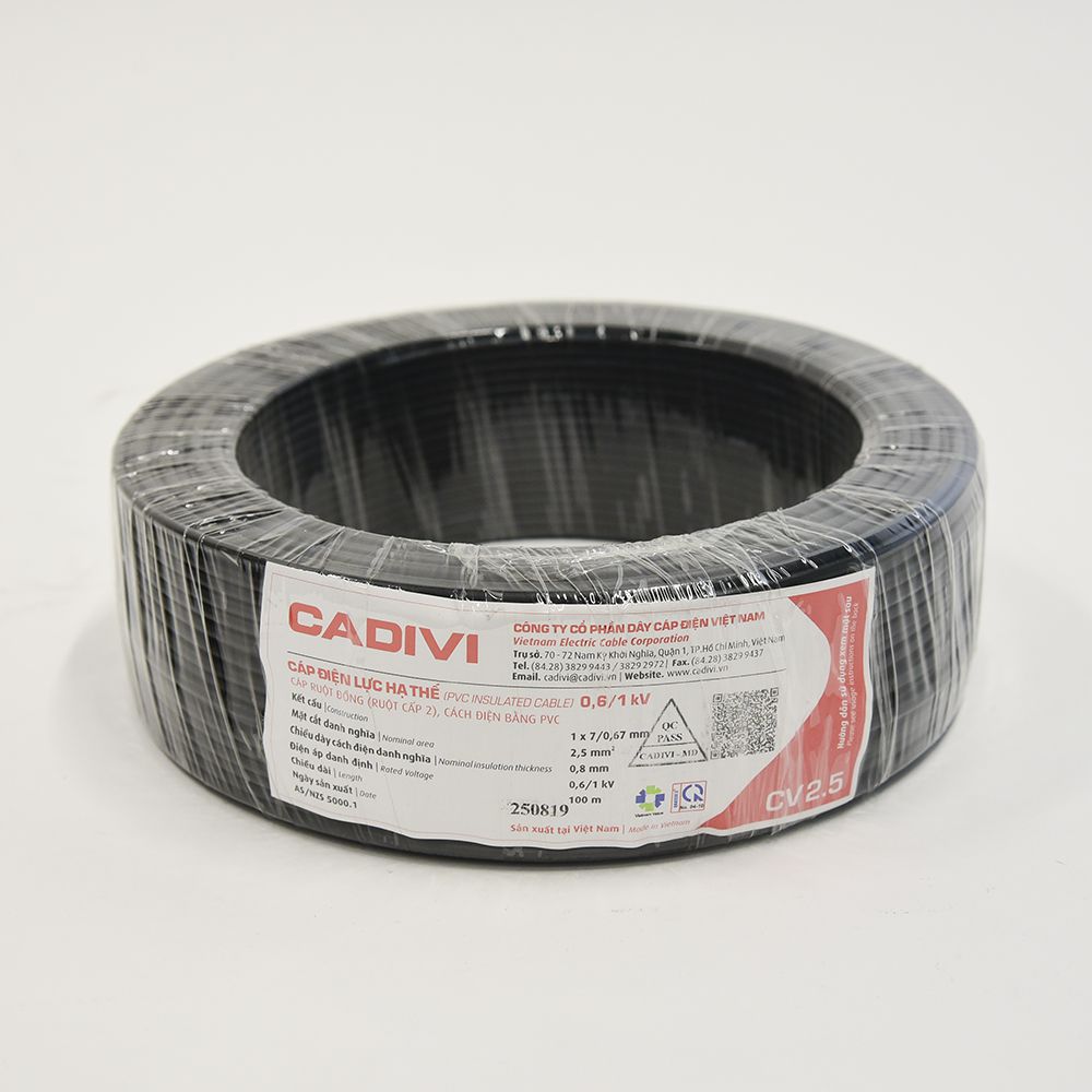 Cáp điện Cu/PVC 1x2,5mm2 0,6/1kV Cadivi