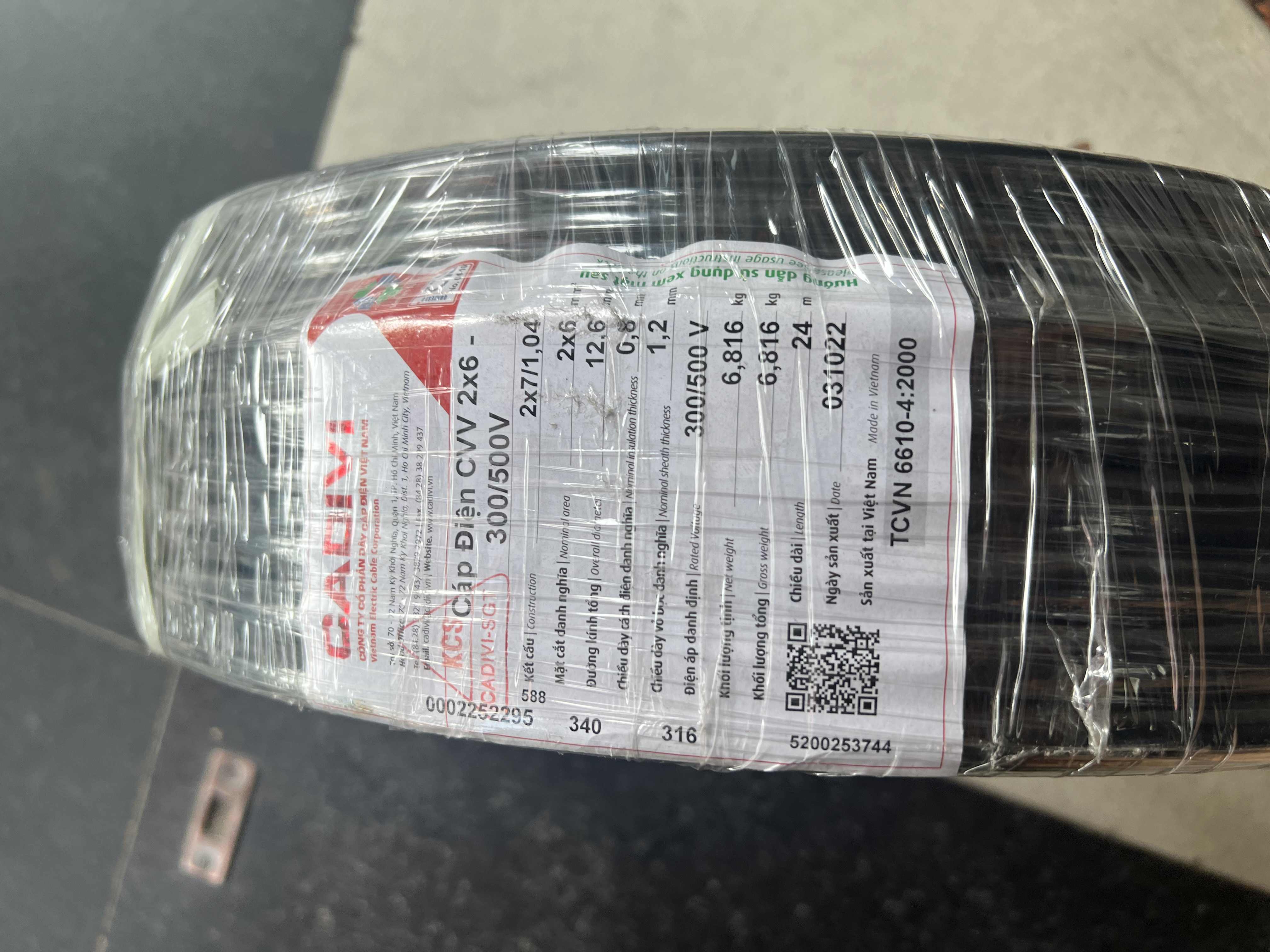 Cáp điện Cu/PVC/PVC 2x6mm2 300/500V Cadivi