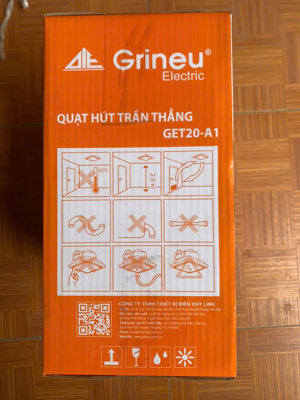 Quạt hút trần thẳng 250x250mm GET20-A1 (Grineu)