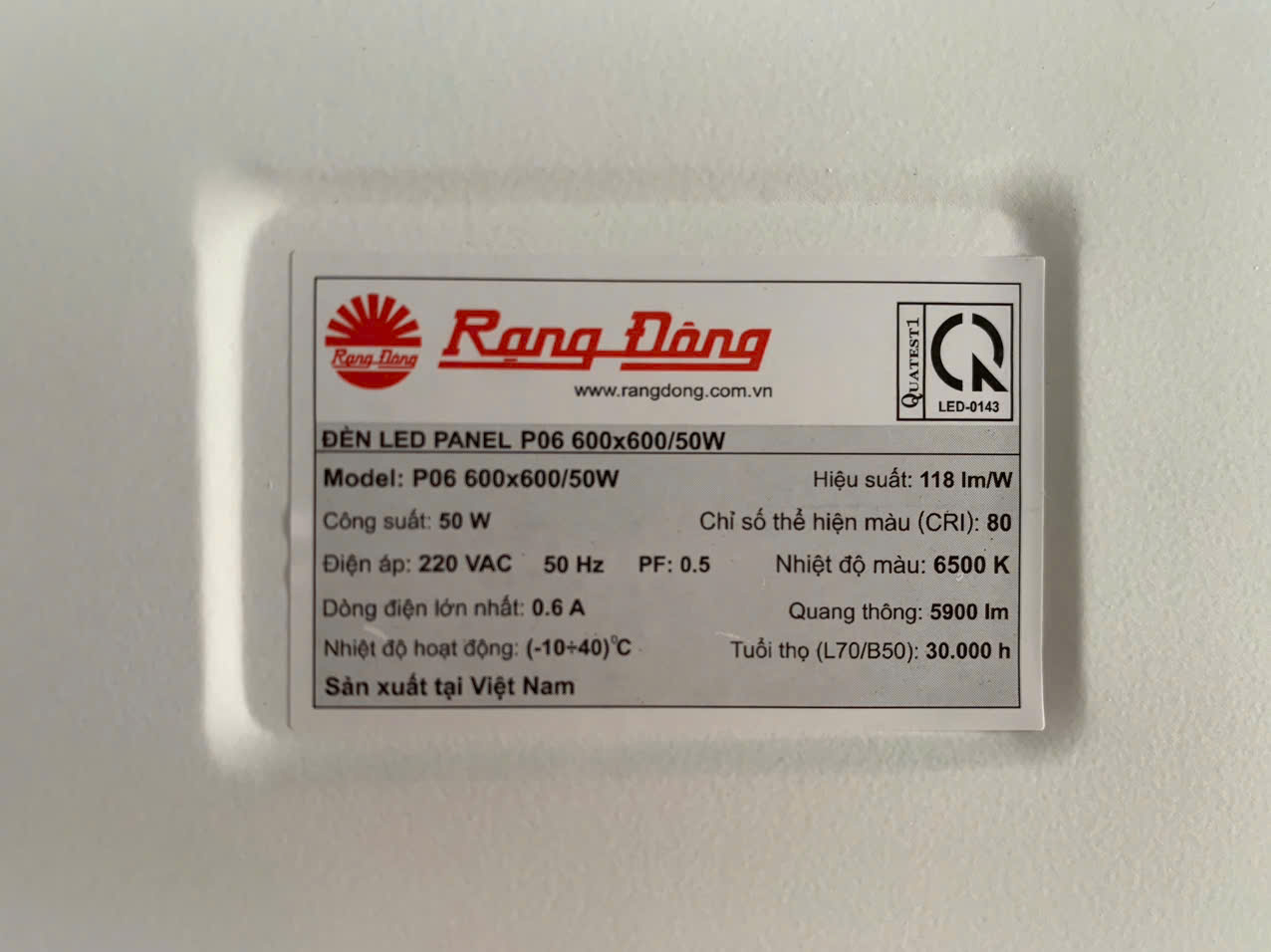 Đèn LED Panel chiếu thẳng P06 600x600 50W Rạng Đông (P06 600x600/50W)