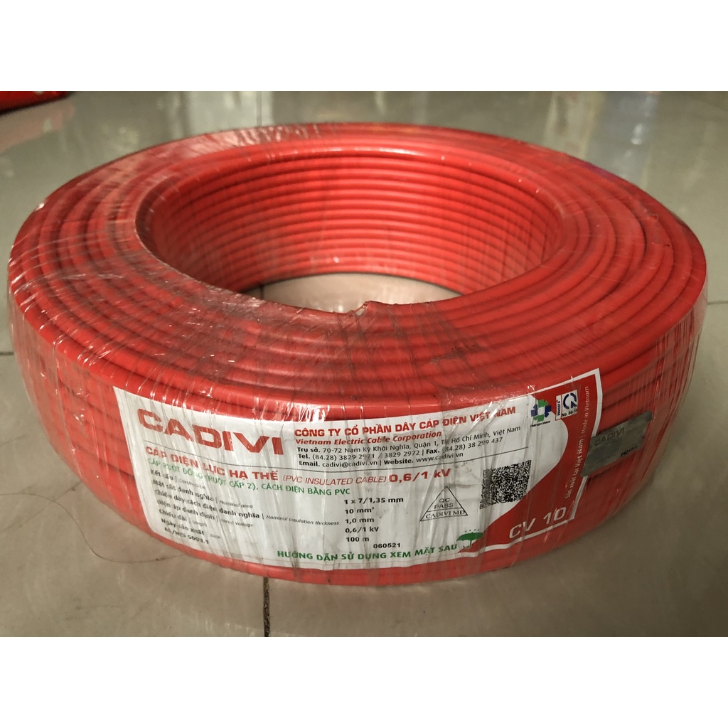 Cáp điện Cu/PVC 1x10mm2 0,6/1kV Cadivi