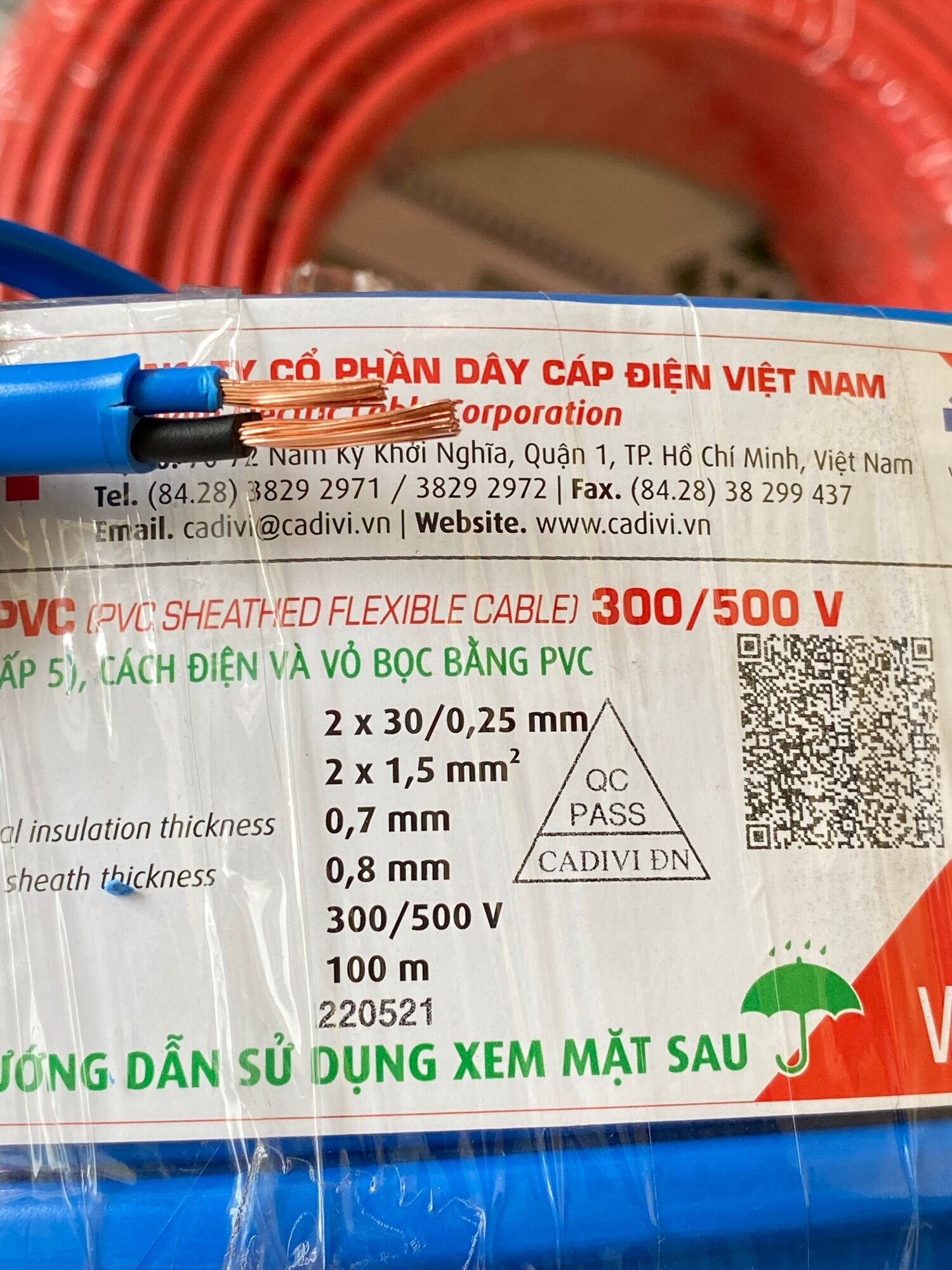 Dây ovan 2x1,5mm2 300/500V Cadivi