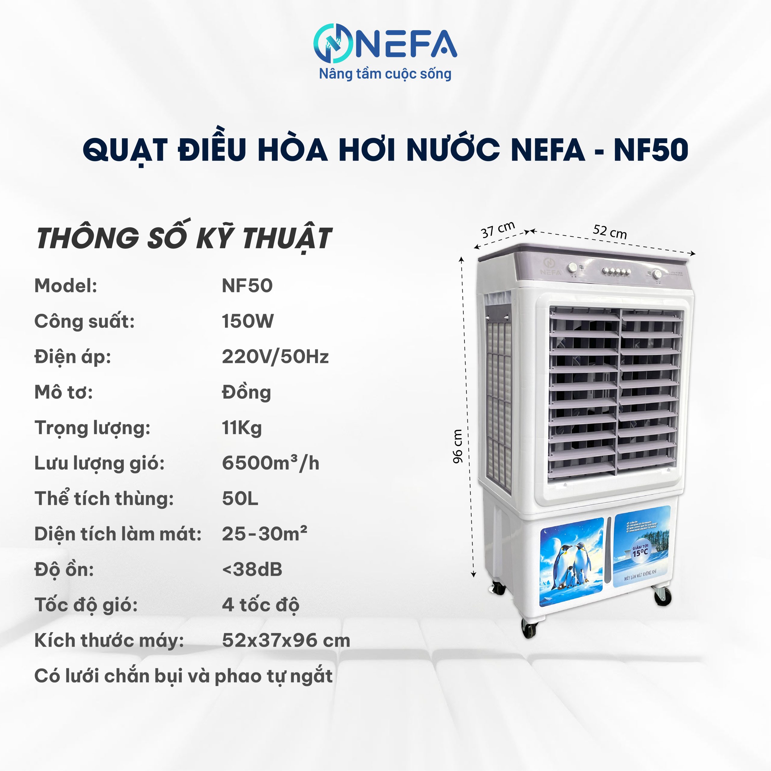 Quạt điều hòa hơi nước Nefa NF50 cơ