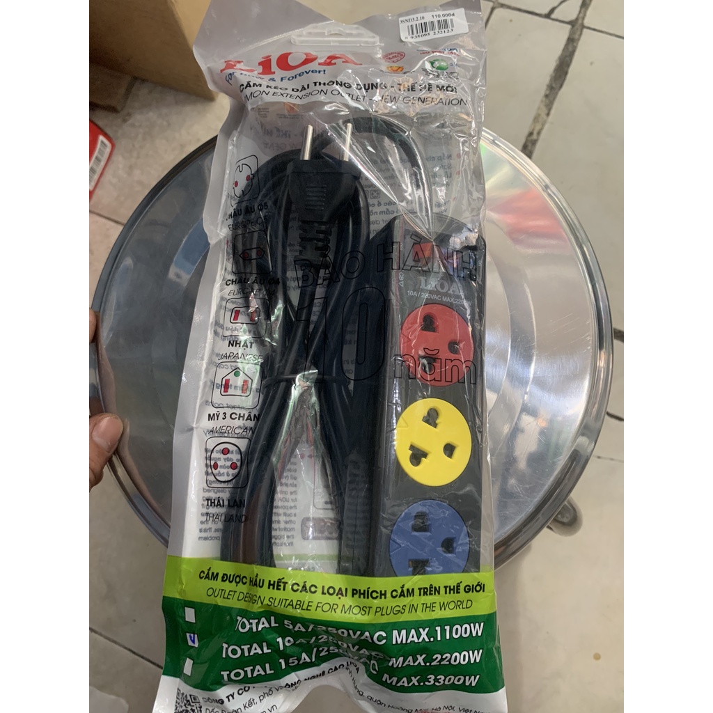 Ổ cắm Lioa kéo dài có công tắc, có CB, 3m, 10A, 2200W, có tiếp địa (3SND3.3.10)