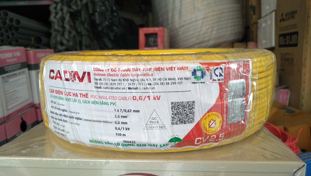 Cáp điện Cu/PVC 1x2,5mm2 0,6/1kV Cadivi