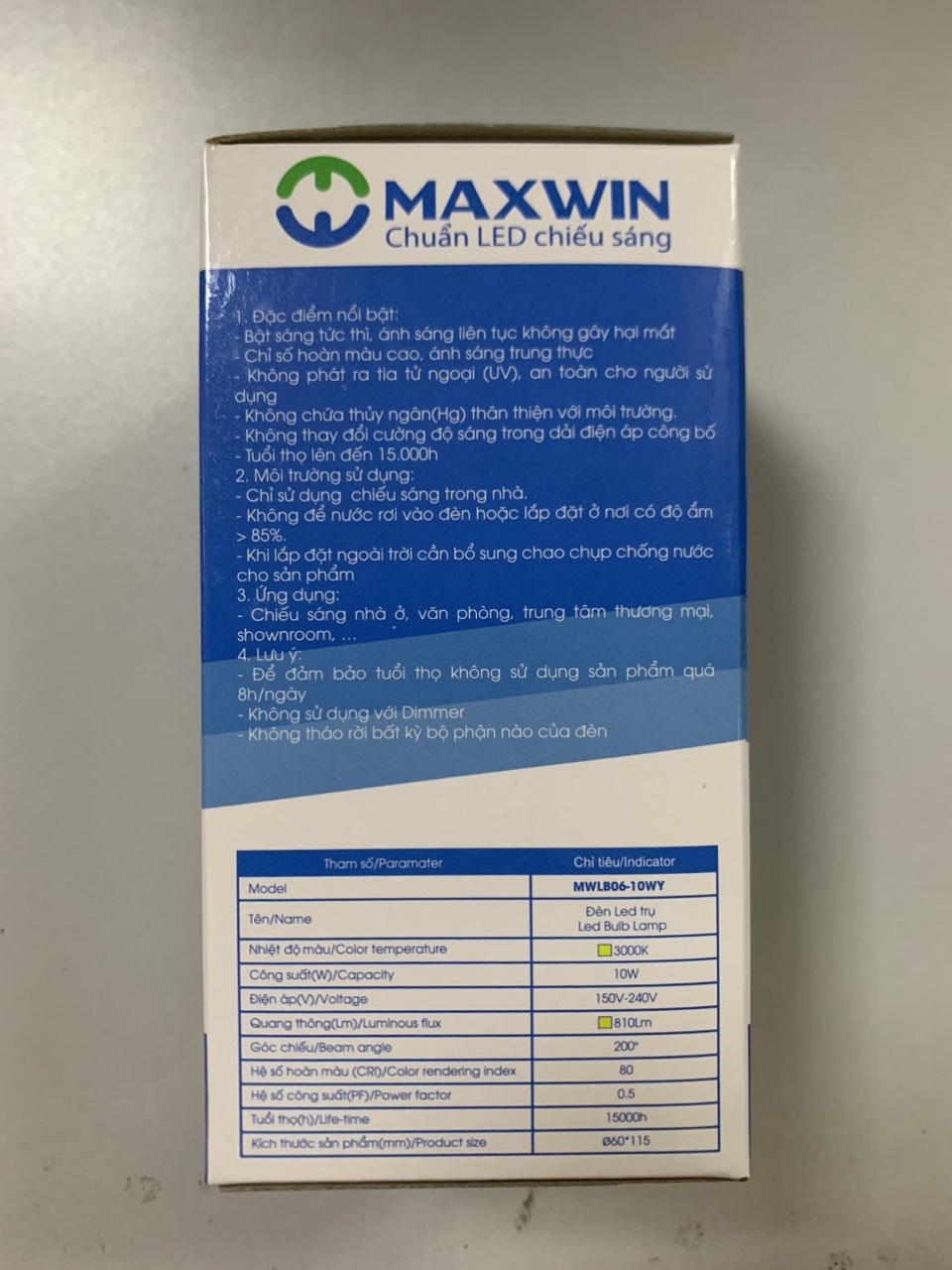 Đèn LED trụ 10W ánh sáng vàng Maxwin (MWLB0610WY)
