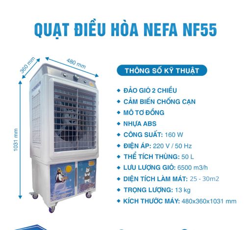 Quạt điều hòa hơi nước Nefa NF55 cơ (Màu xanh/ghi)