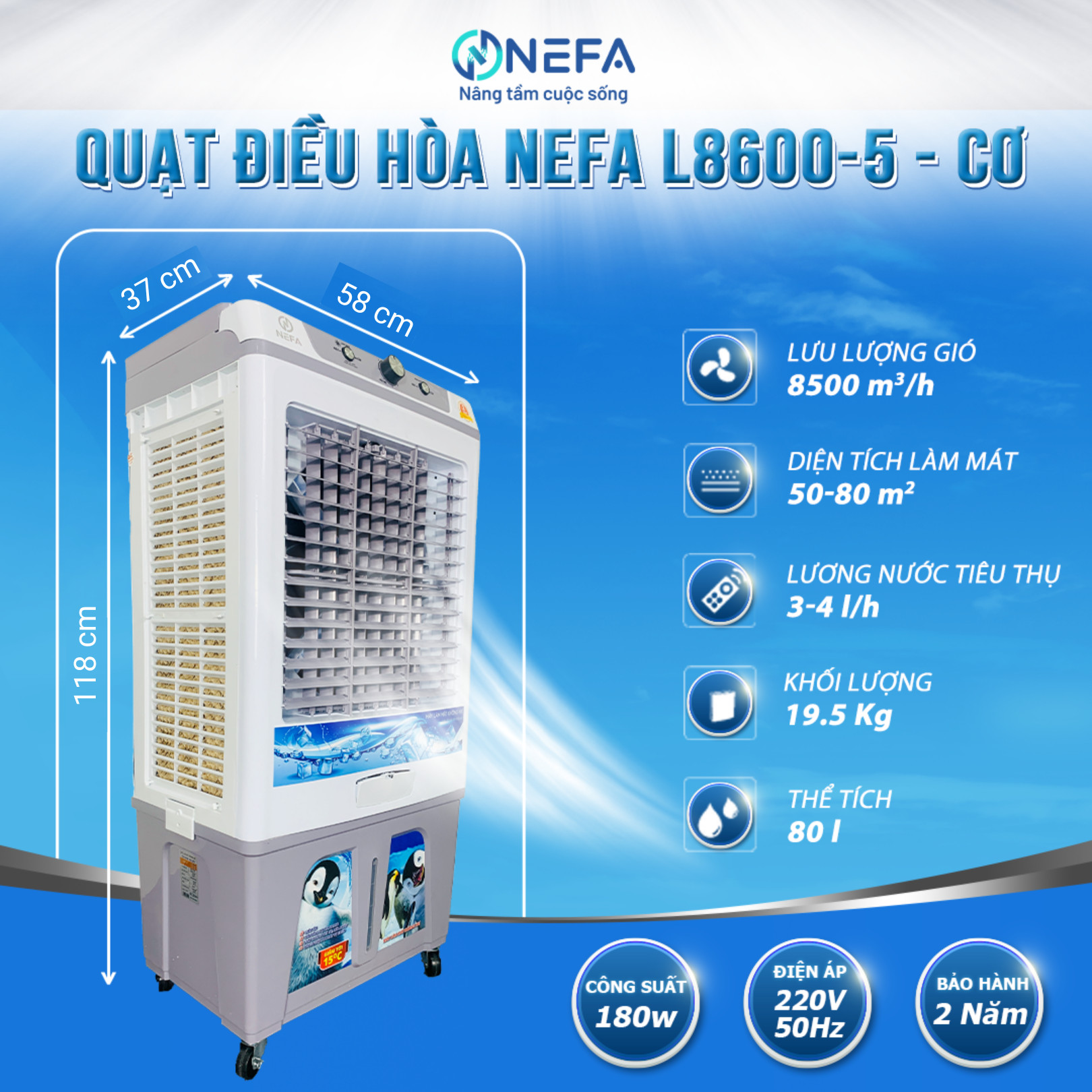 Quạt điều hòa hơi nước Nefa L8600-5 cơ