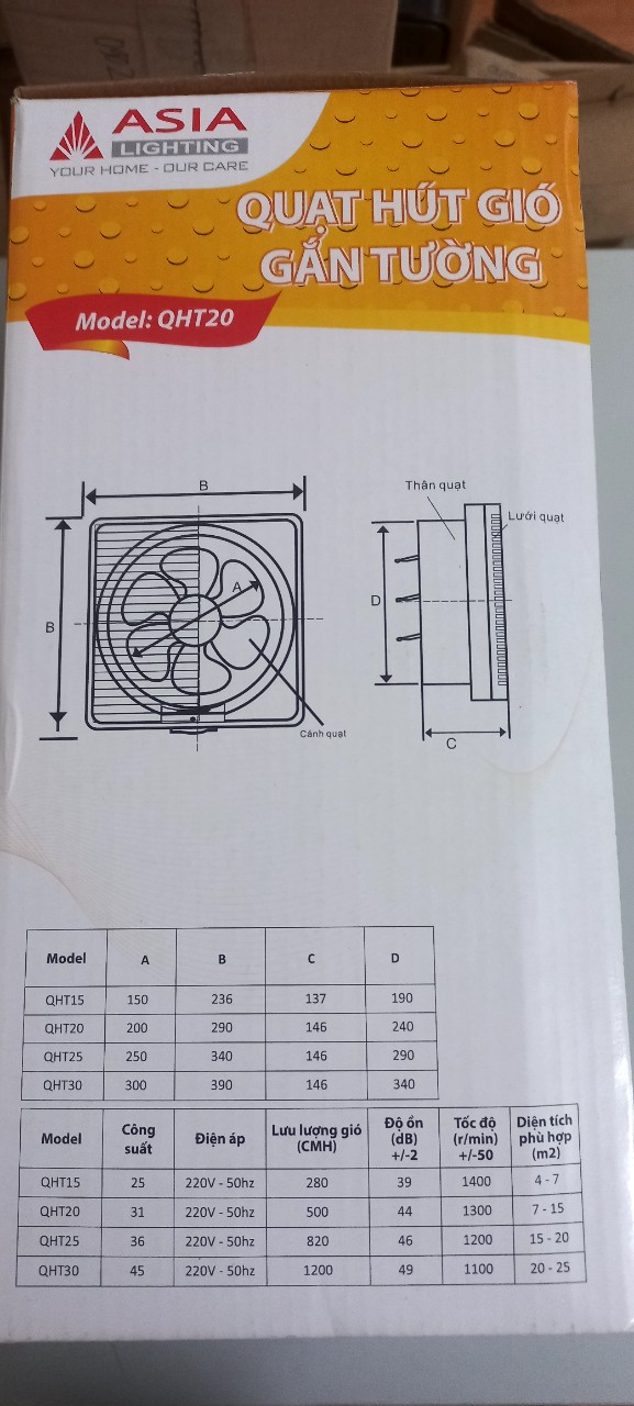Quạt hút gió gắn tường 25x25 Asia lighting (QHT20)