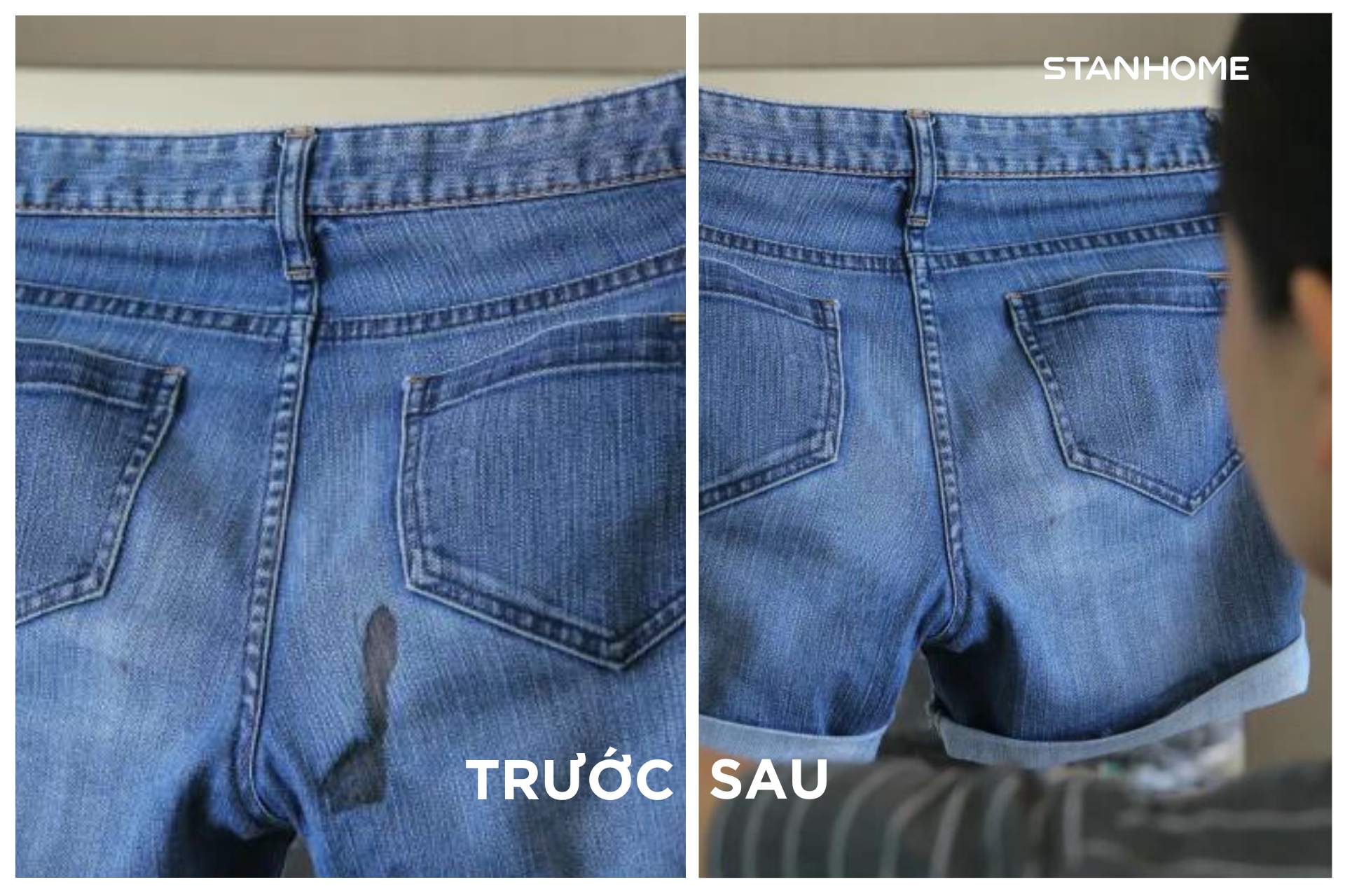 Hiệu quả tẩy sạch vết máu kinh nguyệt trên quần áo đơn giản tại nhà trước và sau bằng Stanhome Prewash