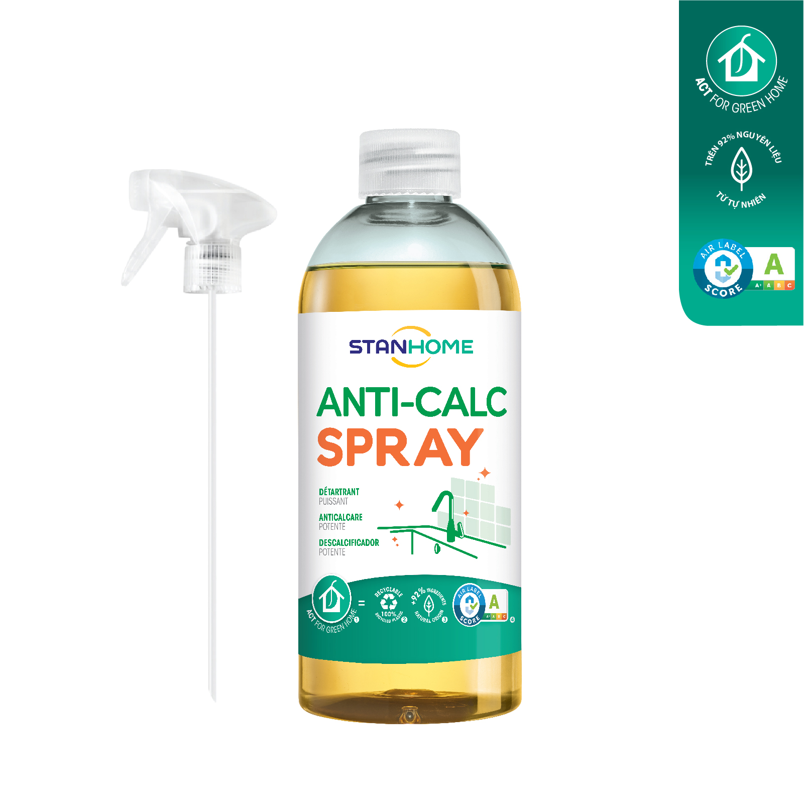 Siêu tẩy cặn canxi nước cứng cho mọi bề mặt và thiết bị trong nhà Anti Calc Stanhome tiêu chuẩn Air Label Score 500ml