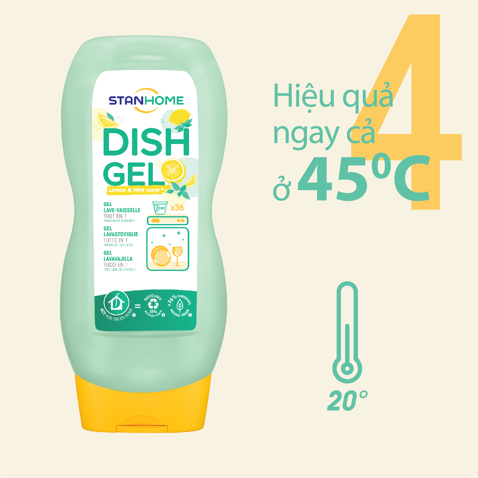 Gel rửa bát chuyên dụng cho máy rửa bát hương chanh bạc hà All in One