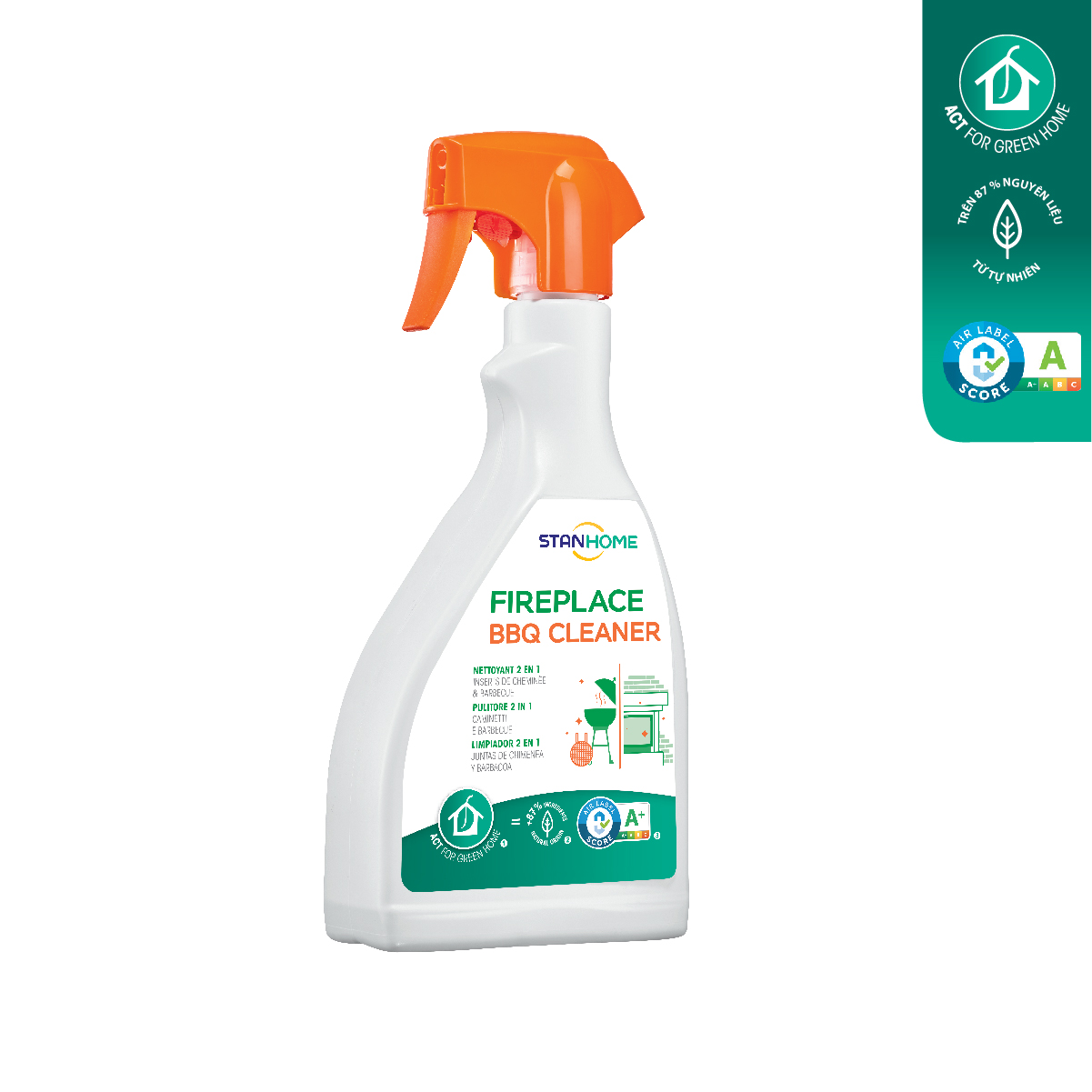 Xịt làm sạch bếp nướng BBQ, lò sưởi tiêu chuẩn Air Score Label A+ Stanhome Fireplace & BBQ Cleaner 500ml-mẫu mới có QR