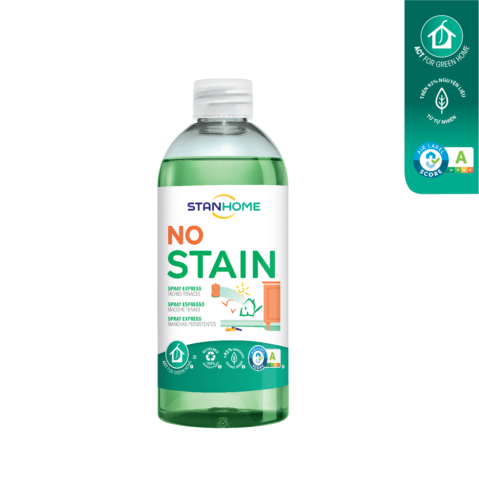 Xịt làm sạch vết bẩn cứng đầu bám dính No Stain Stanhome tiêu chuẩn Air Label Score 500ml