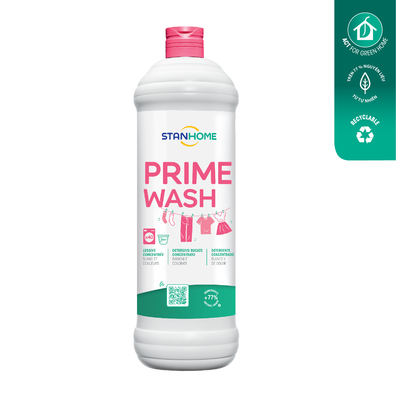 Nước giặt đậm đặc cho đồ trắng và sáng màu từ tự nhiên Stanhome Prime Wash 1000ml