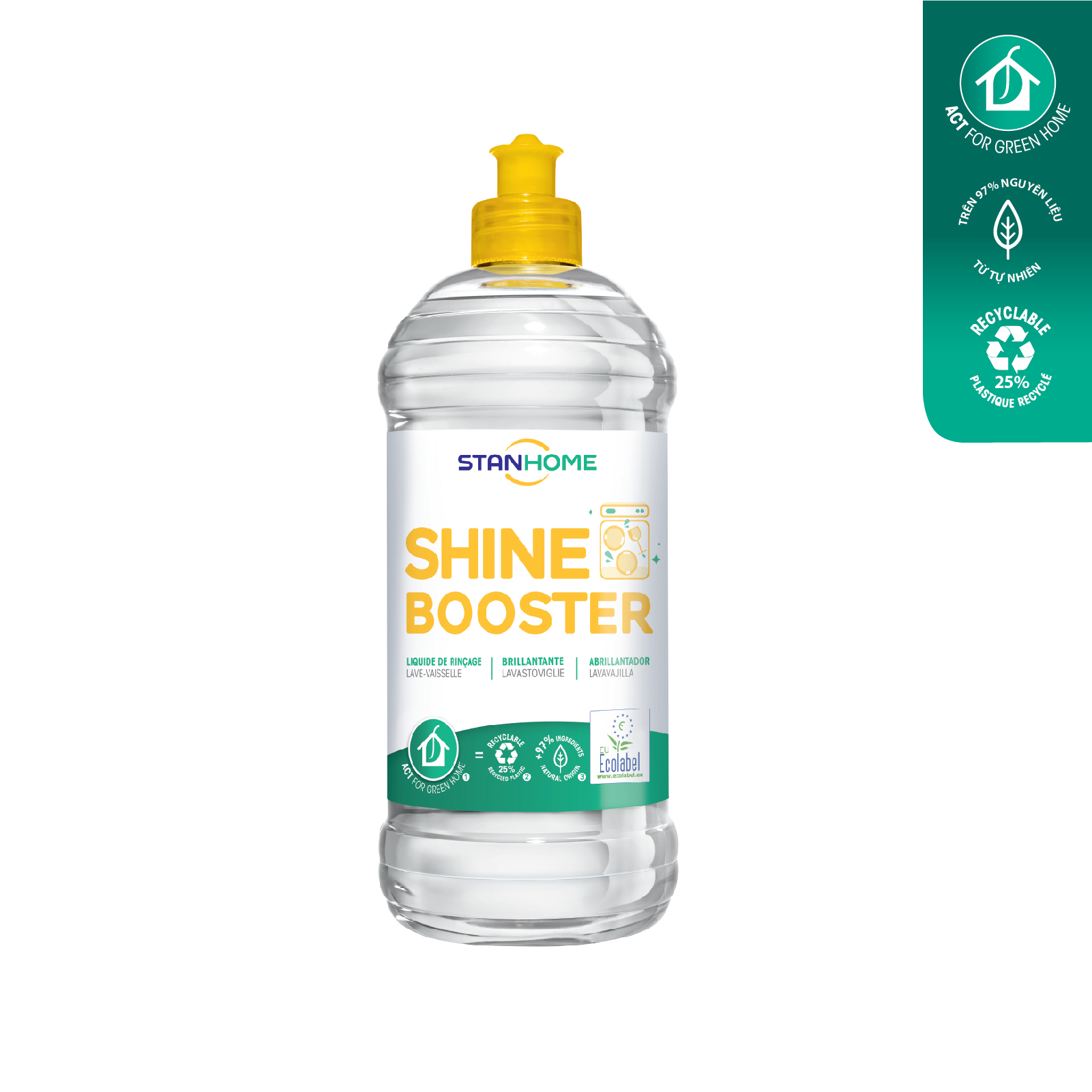 Nước làm bóng, trợ xả cho máy rửa bát Shine Booster Stanhome tiêu chuẩn Ecolabel Châu Âu 750ml
