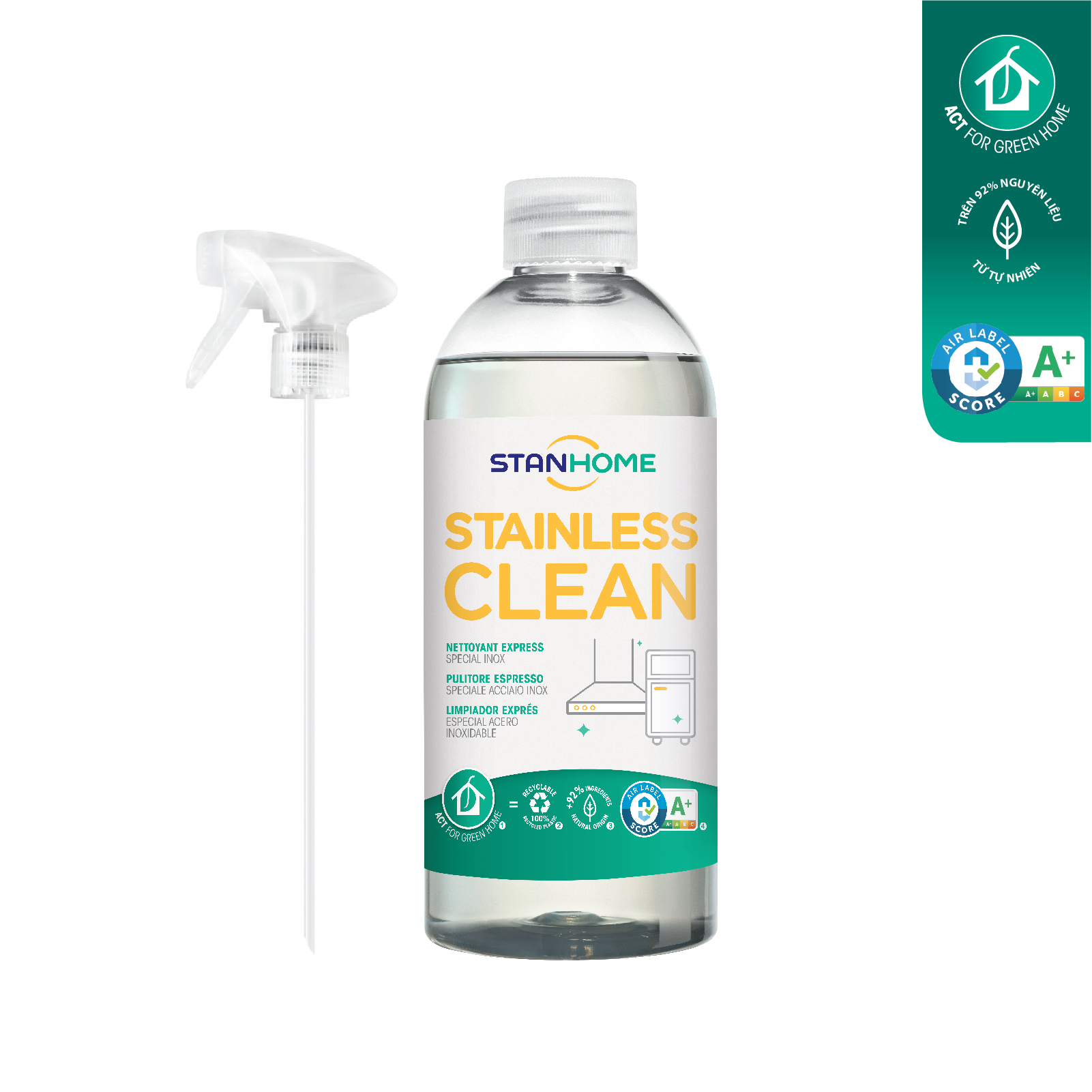 Xịt làm sạch bề mặt inox, thép không gỉ tiêu chuẩn Air Label Score A+ Stanhome Stainless Clean 500ml