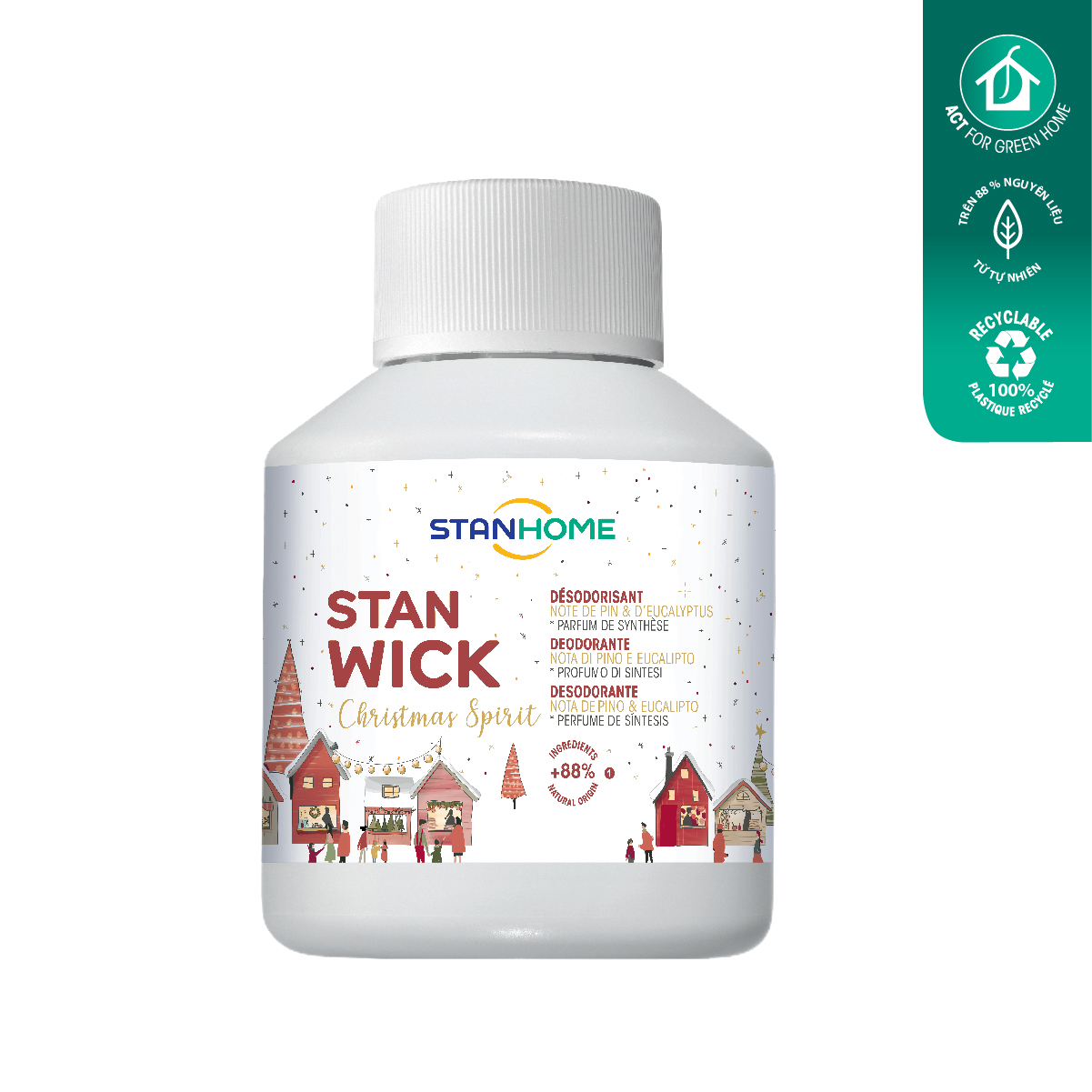 Sáp thơm khử mùi Stanhome Stan Wick Christmas Spirit 250ml hương thơm từ cây thông và khuynh diệp cho mùa đông thêm ấm áp