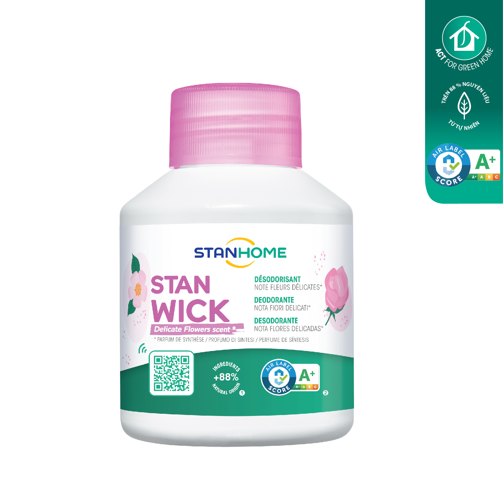 Sáp thơm khử mùi Stanhome Stan Wick Delicate Flowers 250ml hương hoa tinh tế từ hoa hồng và hoa violet tiêu chuẩn Air Label Score A+