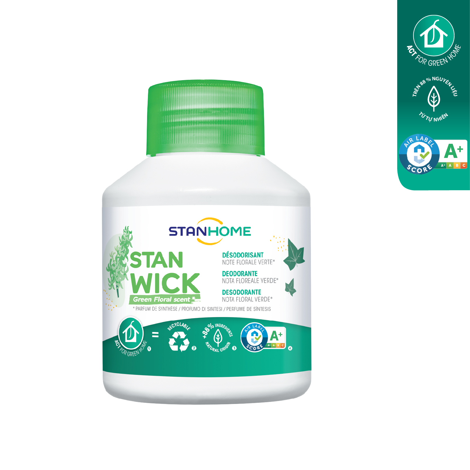 Sáp thơm khử mùi Stanhome Stan Wick Green Floral 250ml hương hoa cỏ mùa xuân tiêu chuẩn Air Label Score A+