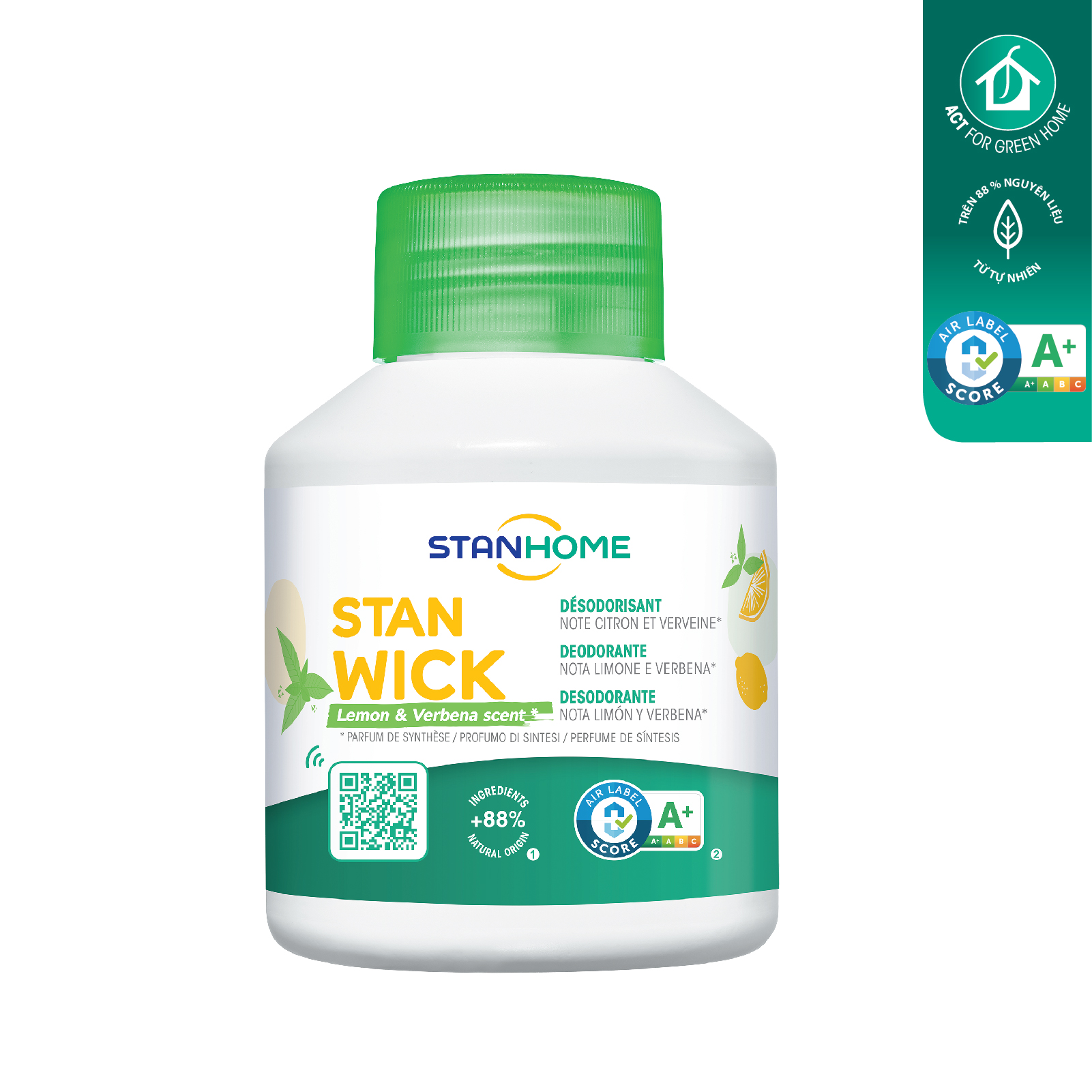 Sáp thơm khử mùi Stanhome Stan Wick Lemon & Verbena 250ml hương chanh verbena tiêu chuẩn Air Label Score A+
