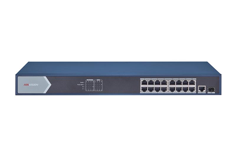 Switch POE GIGABIT 16 cổng PoE 1000M,  2 cổng SFP độc lập 10/100/1000M, Layer 2 DS-3E0518P-E/M