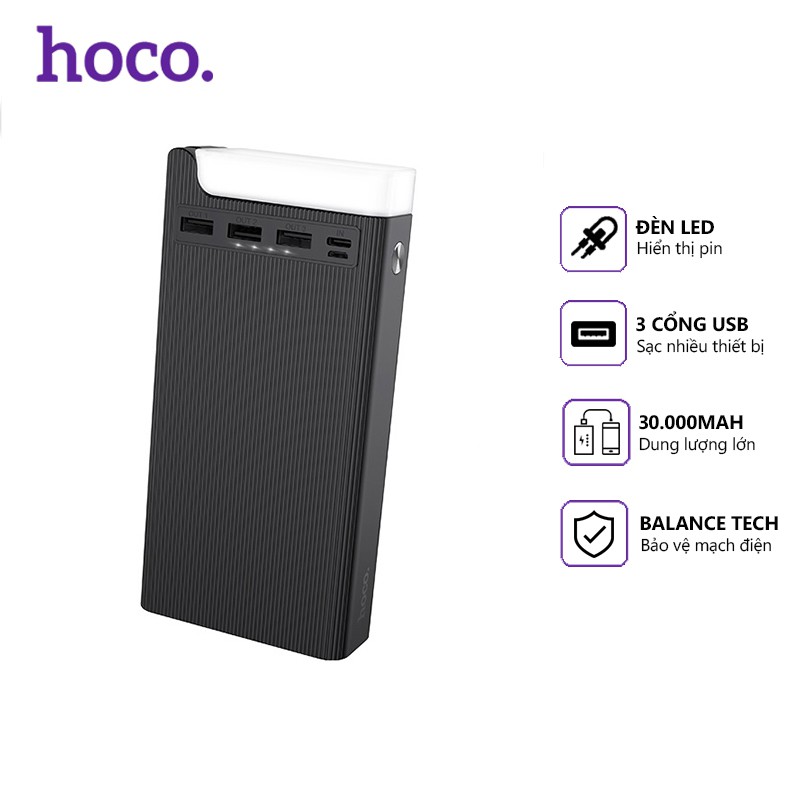 Pin dự phòng 30.000mAh HOCO J62 Black/White Chính hãng (3 Cổng USB, LED)