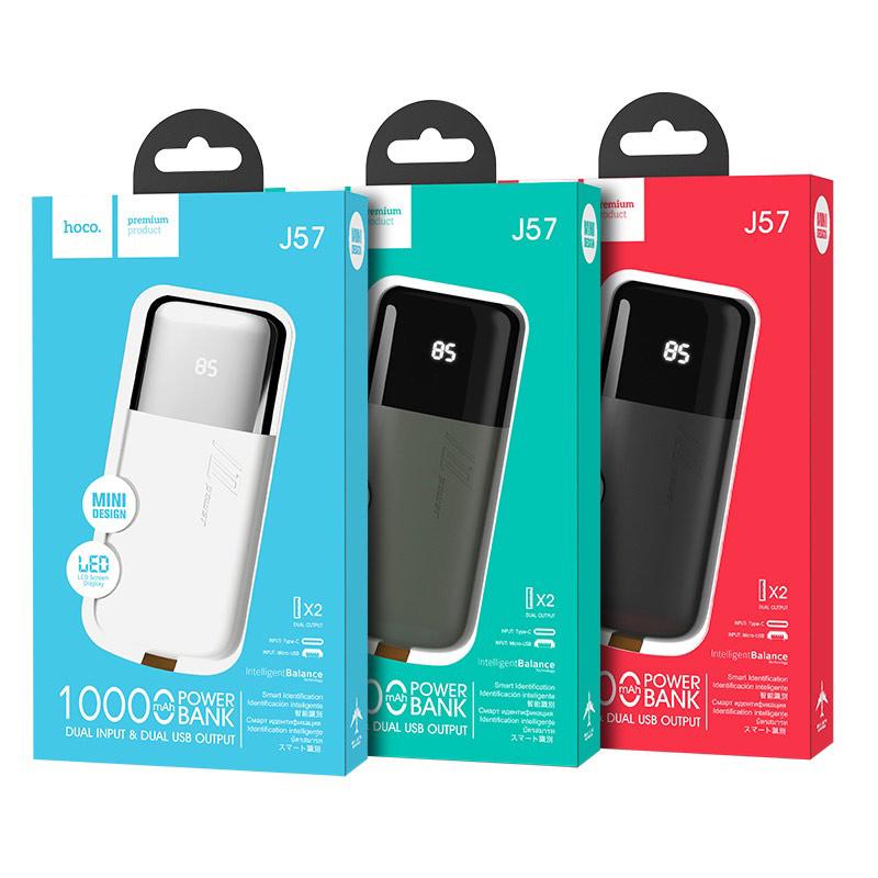 Pin dự phòng 10.000mAh HOCO J57 Black/White Chính hãng (Polymer A+, LED)