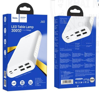 Pin dự phòng 30.000mAh HOCO J60 Black/White Chính hãng (4 Cổng USB, LED)
