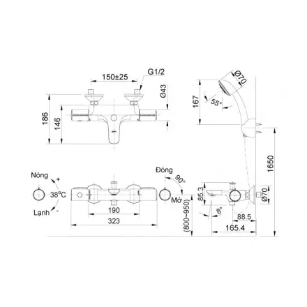 Bản vẽ vòi hoa sen tắm Inax   BFV-3413T-4C