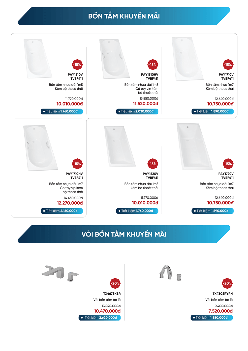 Bồn tắm Toto khuyến mãi 2021