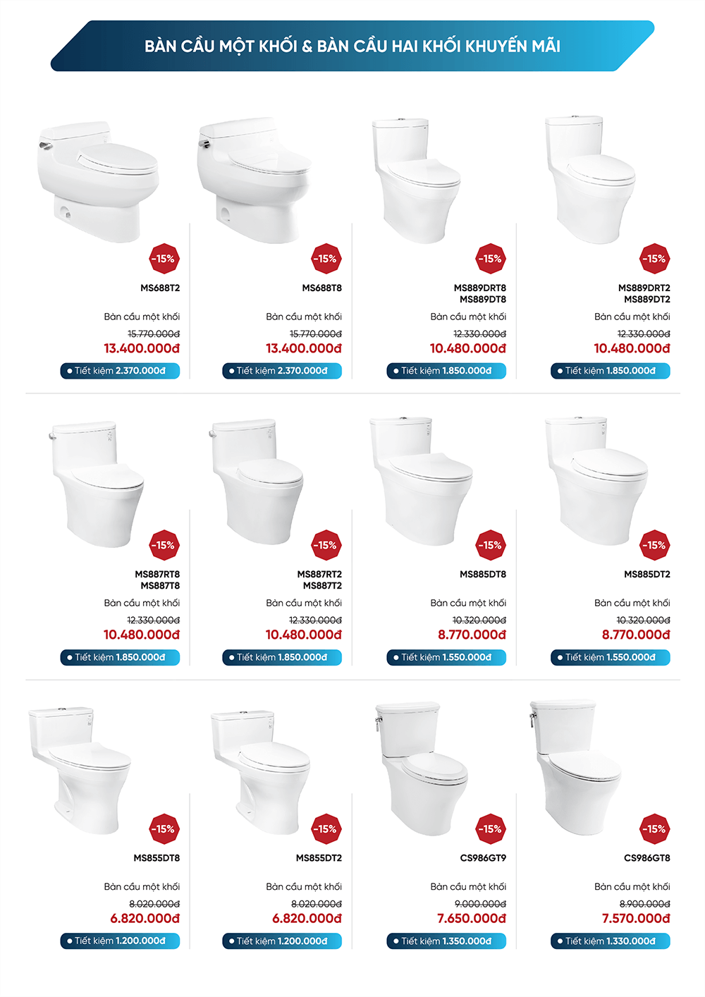Bồn cầu TOTO một khối  với chiết khấu lên đến 15%
