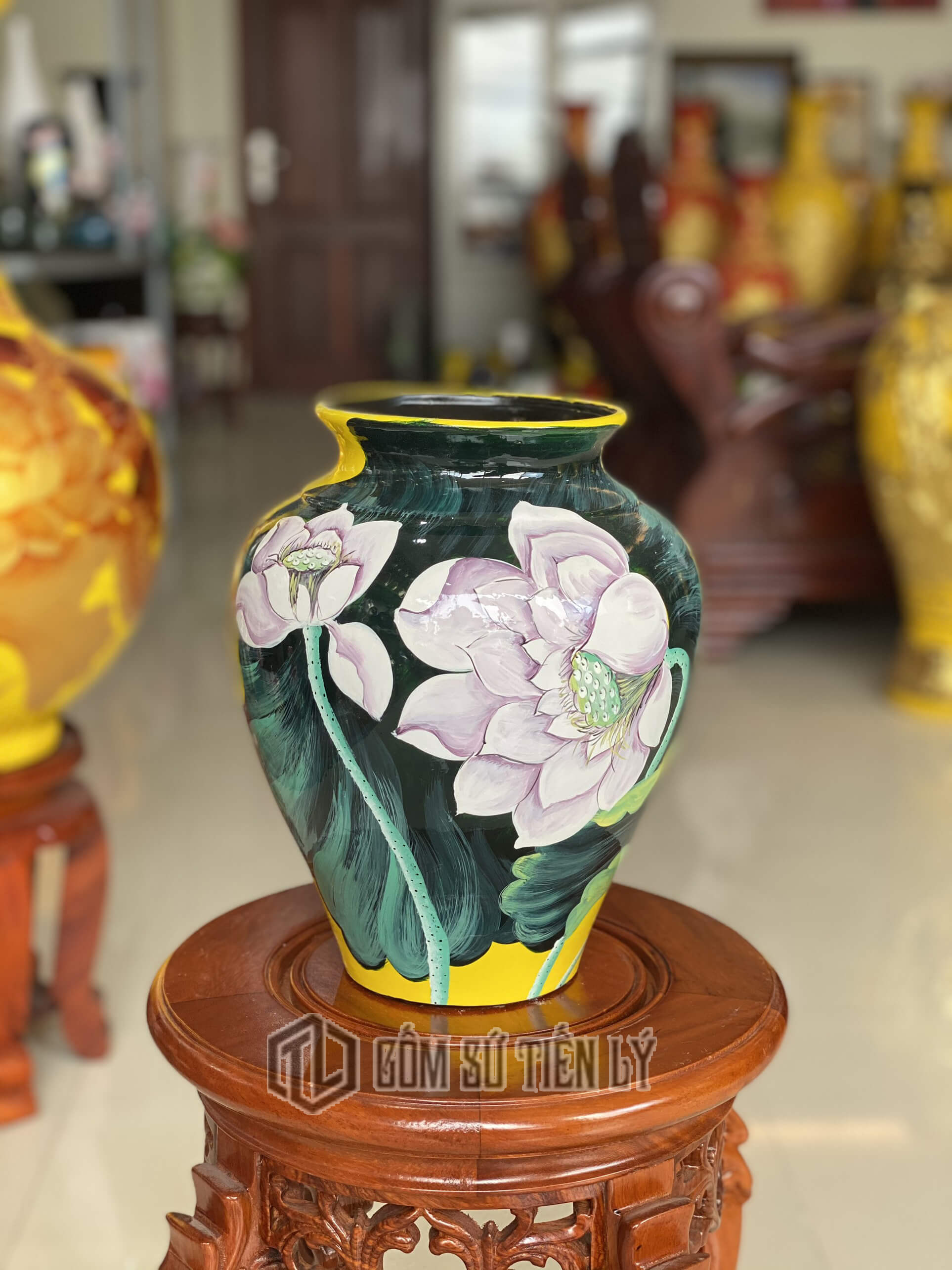 Bình hoa trang trí bình tròn hoa sen 3d-BGD05