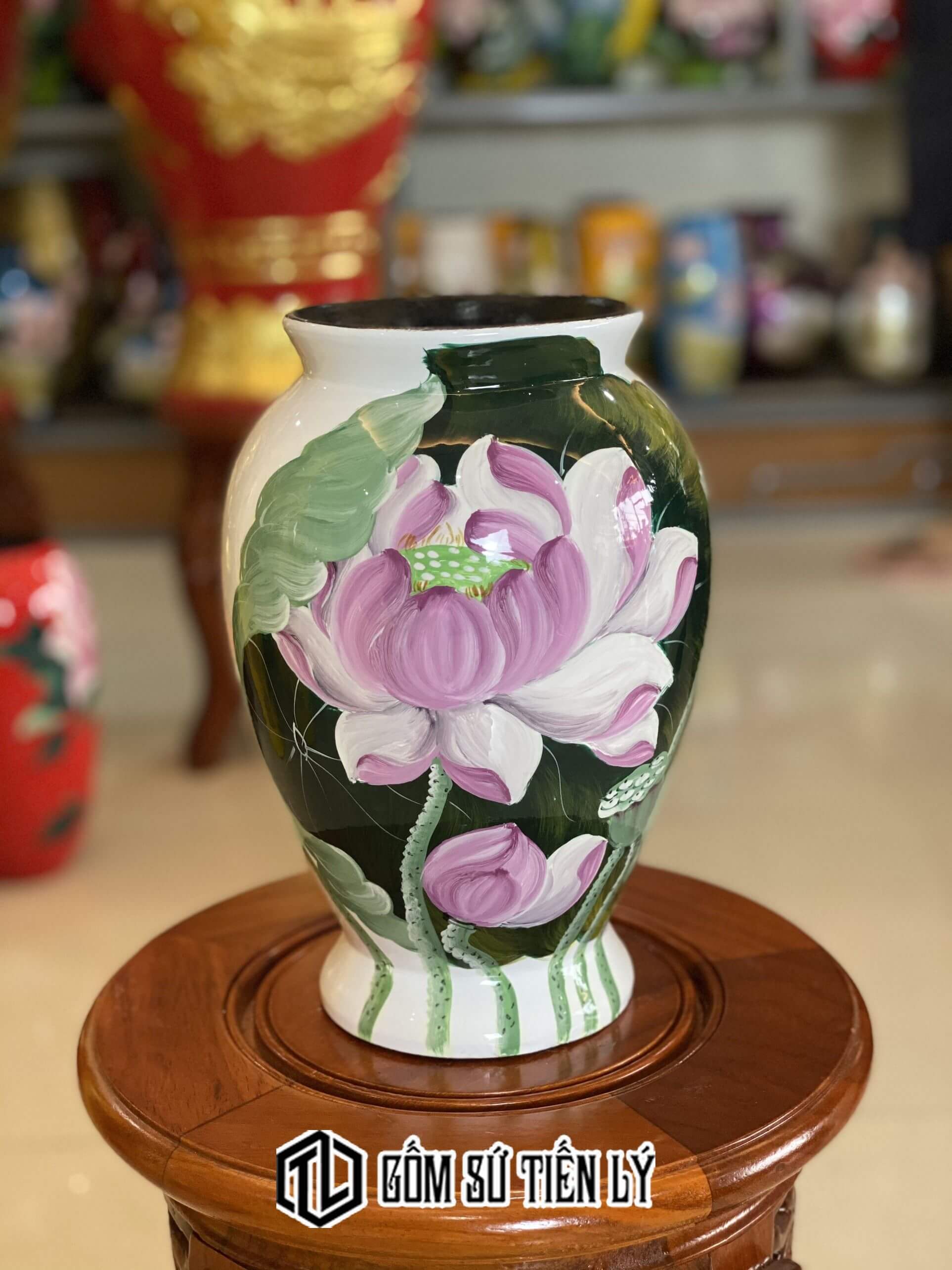 Lọ hoa trang trí hoạ tiết hoa sen hồng-BGD58