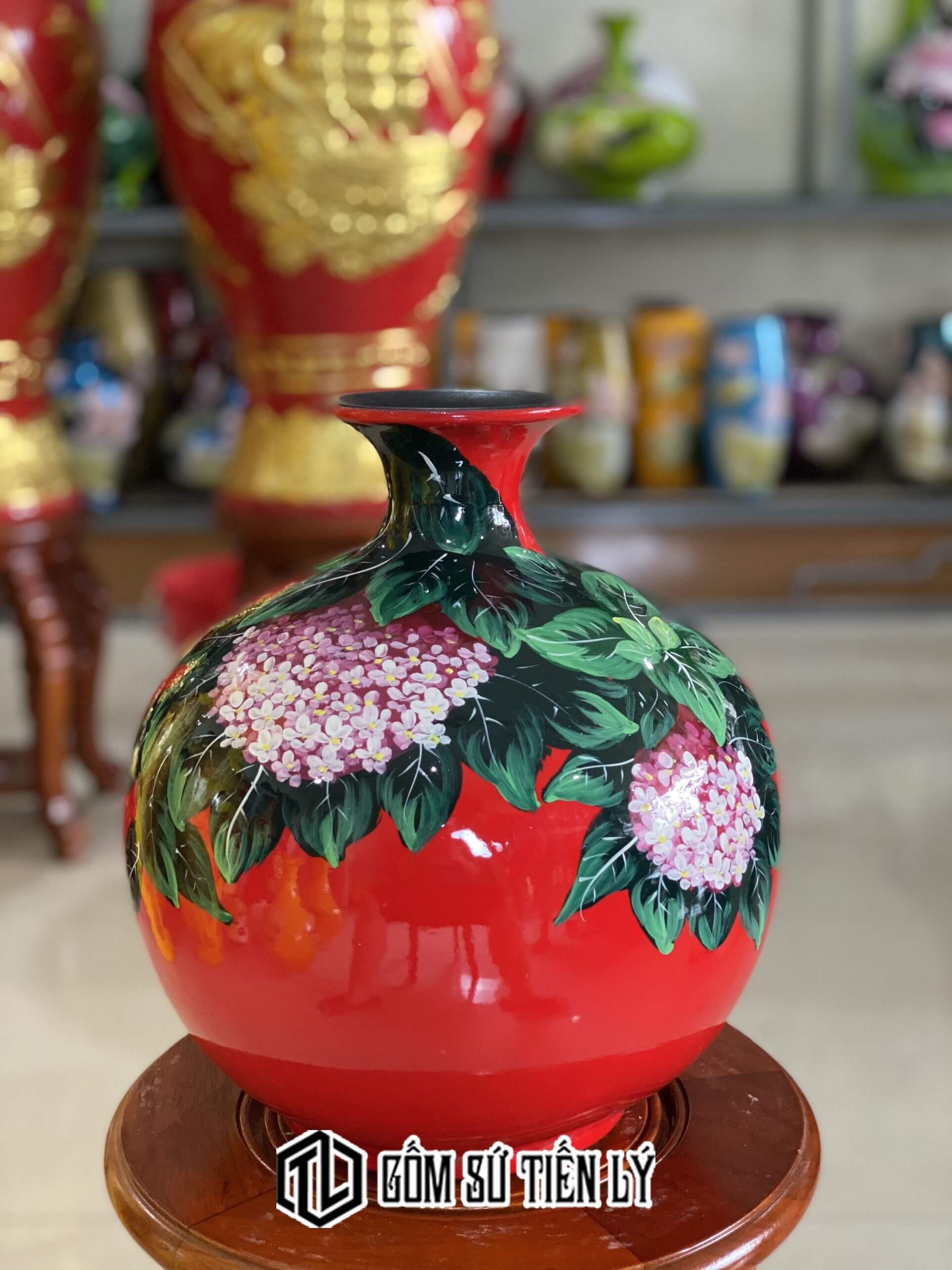 Bình gốm sứ 3d hút lộc màu đỏ-BGD65