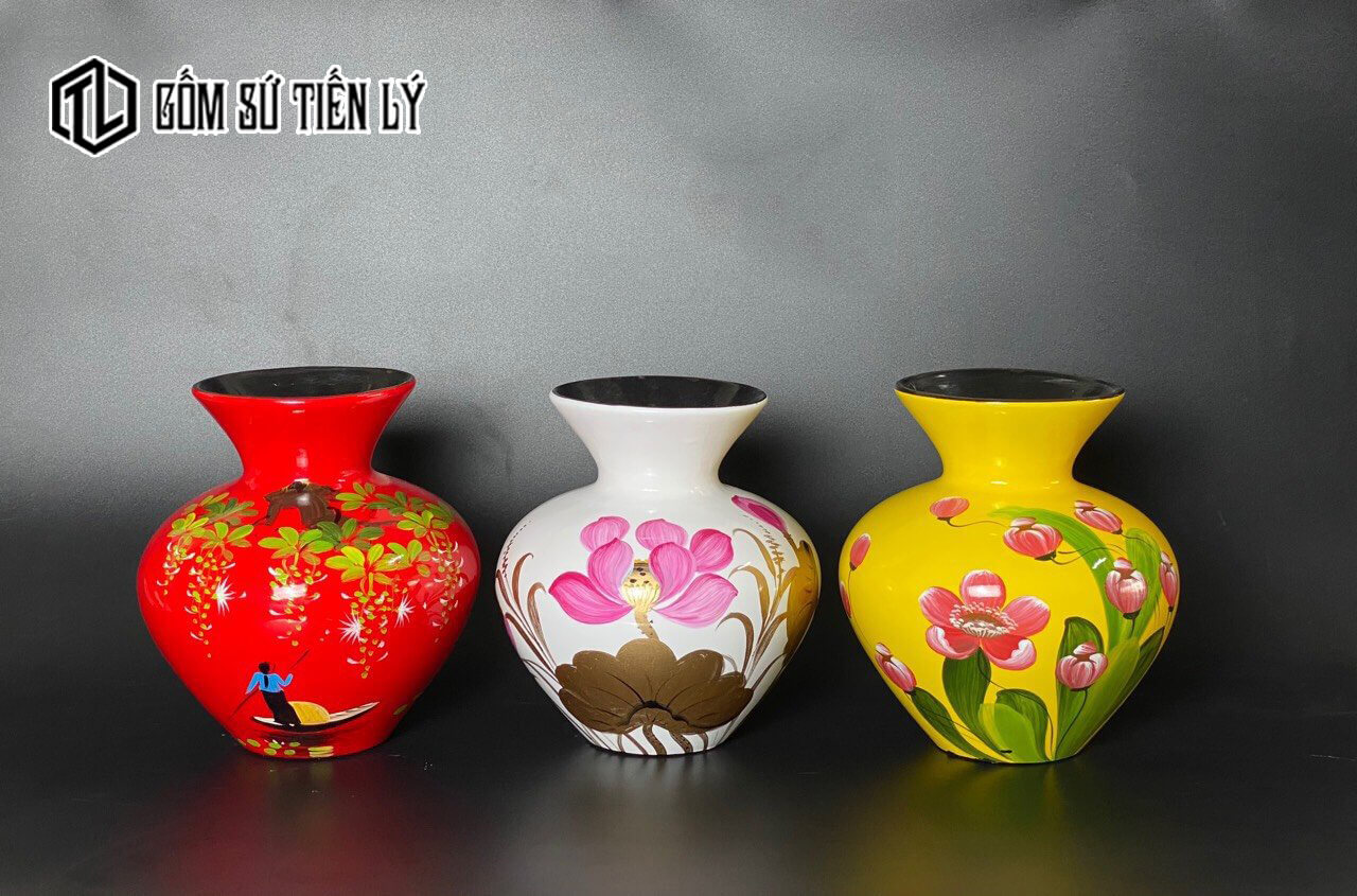 Bình hoa sơn mài vẽ hoa sen- TLM02
