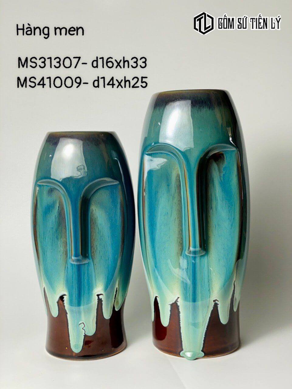 Bình hoa men hoả biến xanh ngọc-TLH29