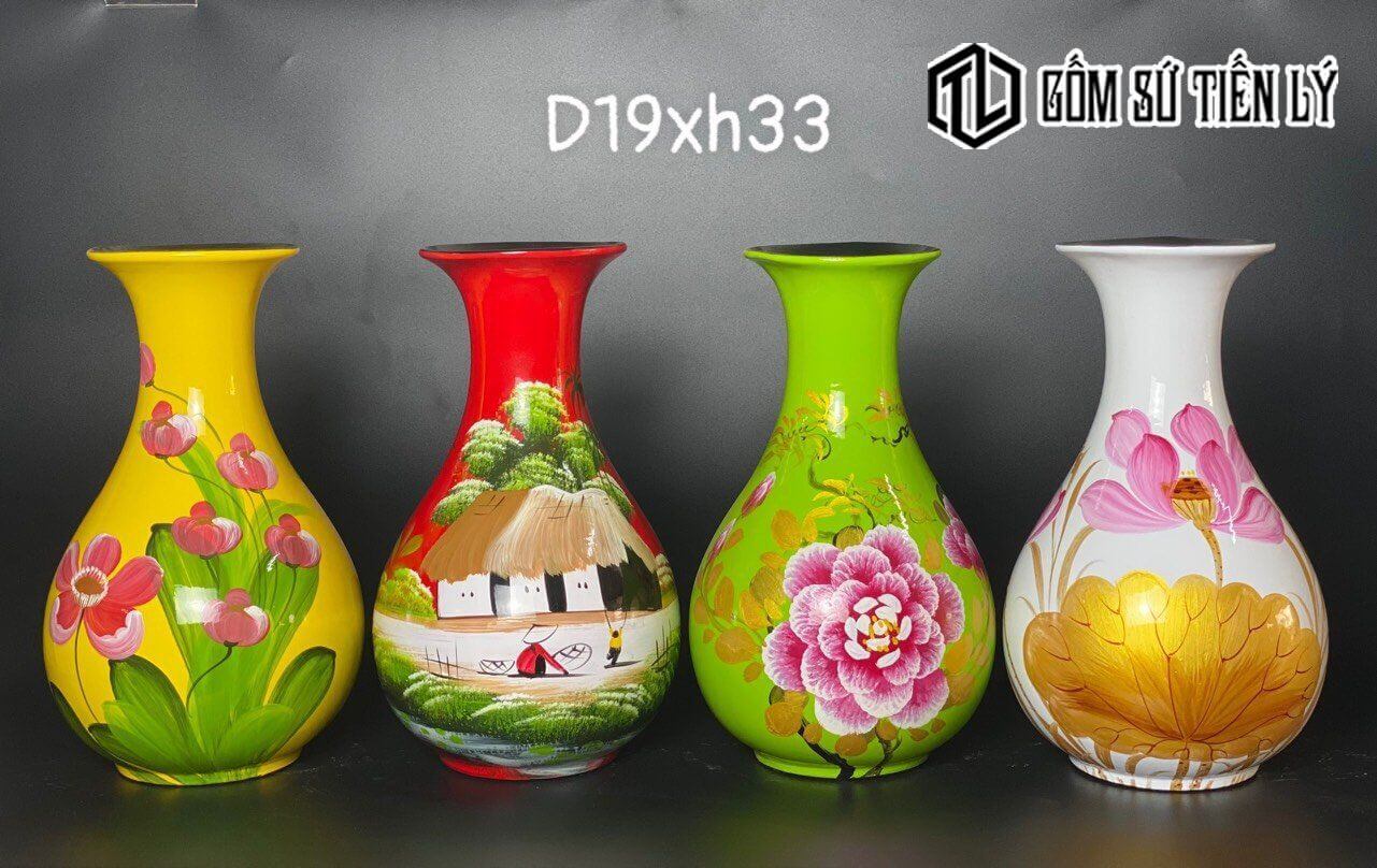 Bình sơn mài vẽ hoa đẹp-TLM33