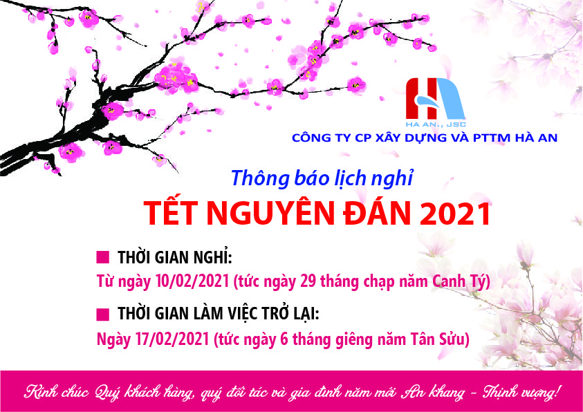 THÔNG BÁO LỊCH NGHỈ TẾT NGUYÊN ĐÁN CỦA CÔNG TY HÀ AN