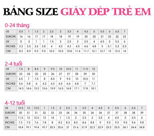 size giay crocs