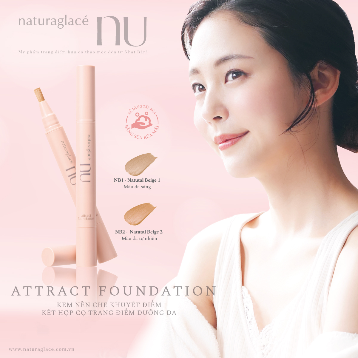 NEW ARRIVAL - NATURAGLACÉ NU - KEM NỀN CHE KHUYẾT ĐIỂM KẾT HỢP CỌ TRANG ĐIỂM DƯỠNG DA