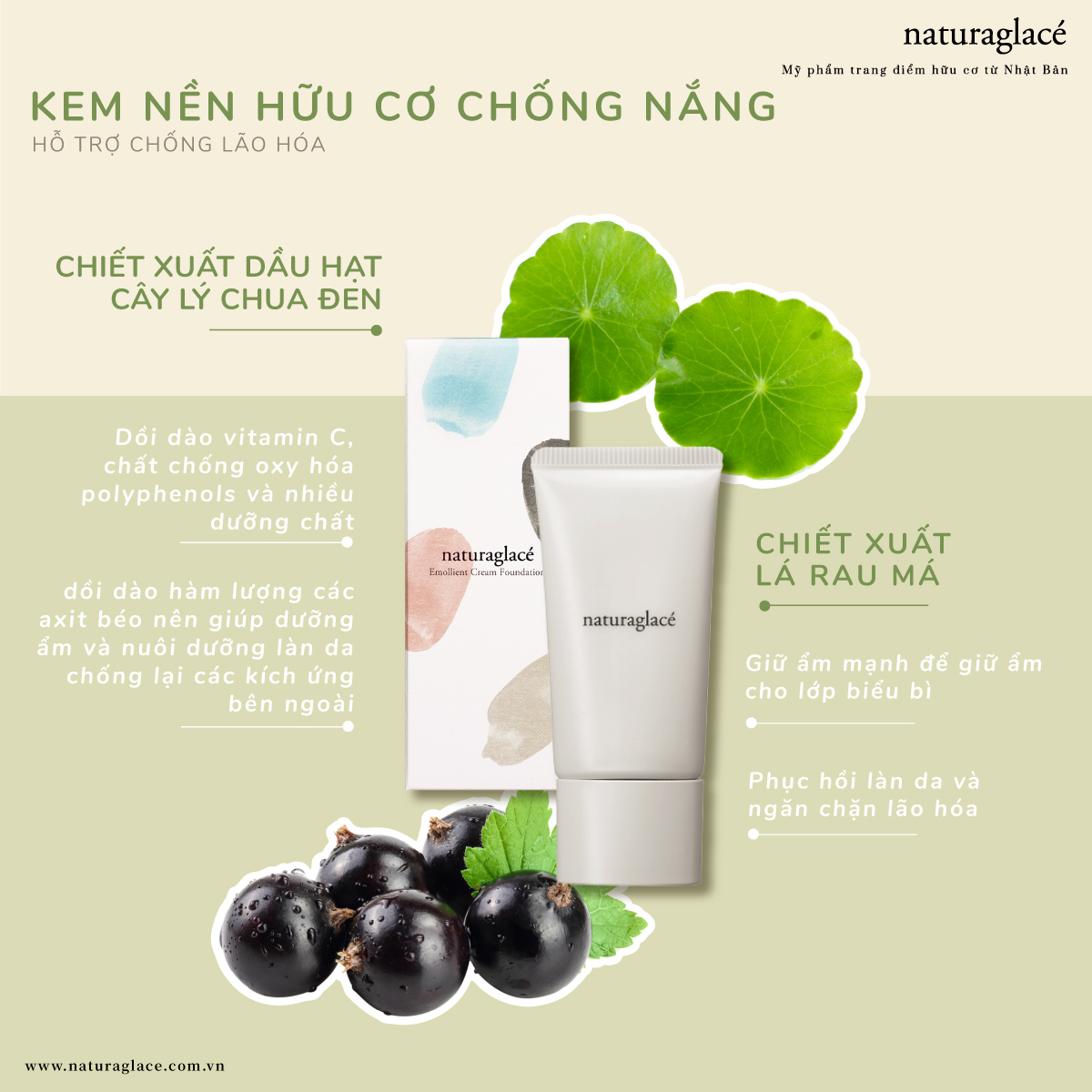 KEM NỀN HỮU CƠ CHỐNG NẮNG HỖ TRỢ CHỐNG LÃO HÓA