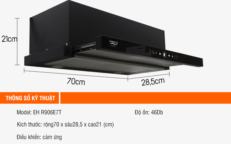 Thông số máy hút mùi chefs EH R906E7T