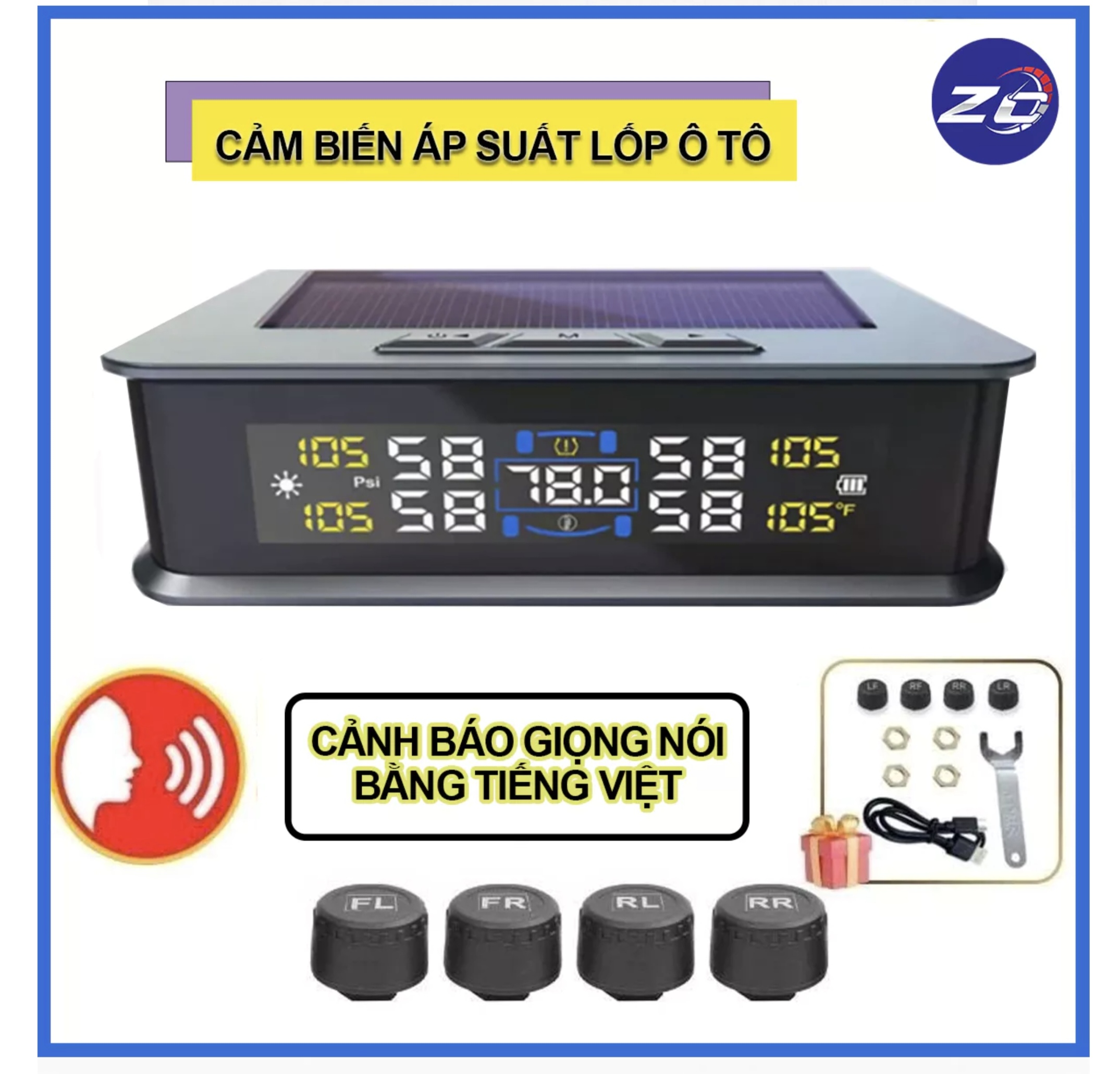 Cảm biến áp suất lốp TPMS van ngoài, cảnh báo tiếng việt