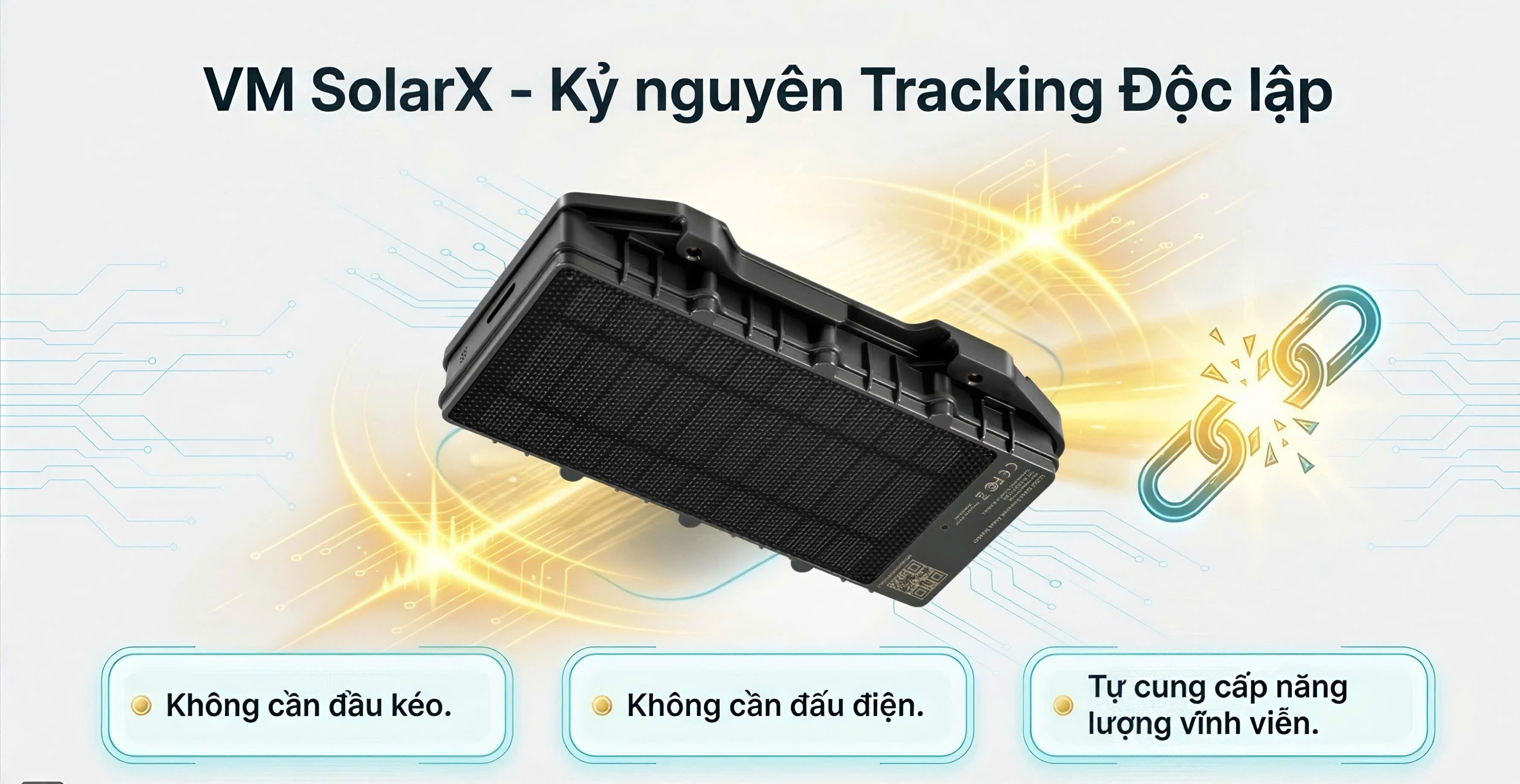 Thiết bị định vị năng lượng mặt trời quản lý xe rơ-moóc, container, xe cơ giới, xe công trình VM Solar X